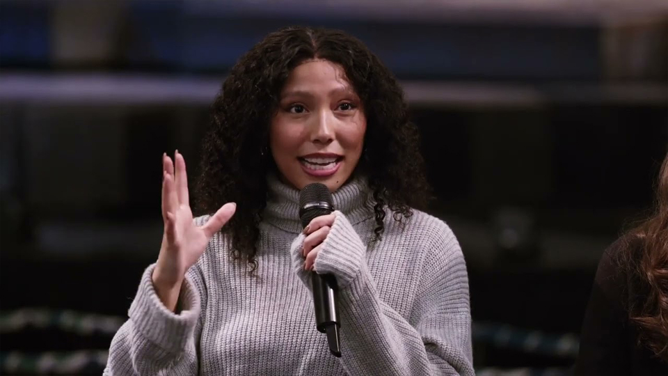 Video screengrab of a cast member answering questions during a Wicked Active Learning post-show Q&A
